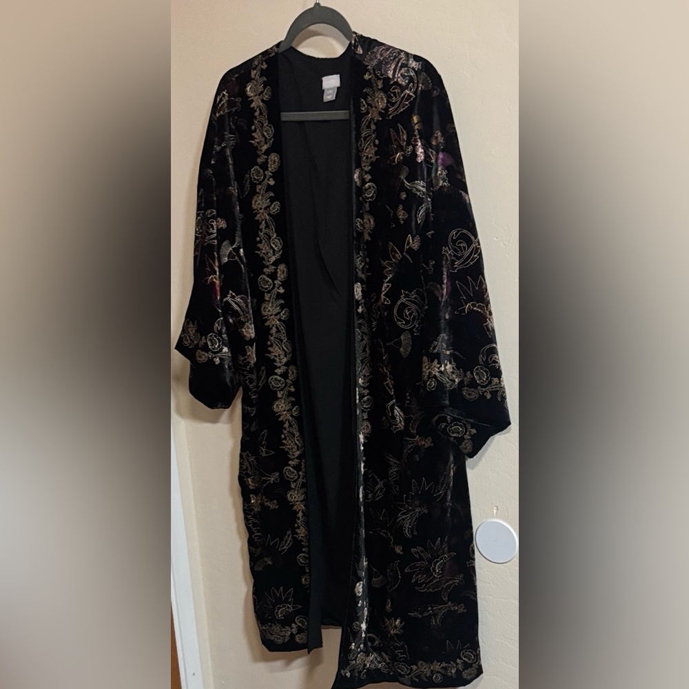 Chicos Velvet Traveler Kimono Black Floral L/XL
